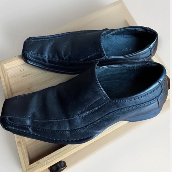 (10) VARESE DAYTONA Black Leather Square Toe Slip On Loafers main image 6